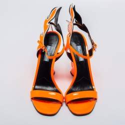 Pre Owned Prada Orange/White  Patent Leather Flame Ankle Strap Wedge Sandals Size 40