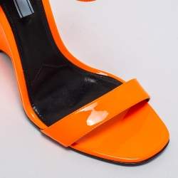 Pre Owned Prada Orange/White  Patent Leather Flame Ankle Strap Wedge Sandals Size 40