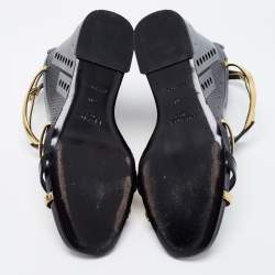 Pre Owned Prada Black/Gold Leather T-Strap Wedge Sandals Size 40