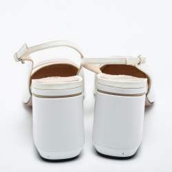 Pre Owned Prada White/Brown Patent Leather Block Heel Slingback Pumps Size 38.5