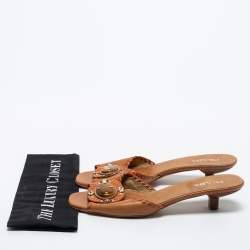 Prada Brown Leather Embellished Slide Sandals Size 40.5