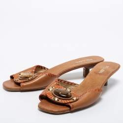 Prada Brown Leather Embellished Slide Sandals Size 40.5