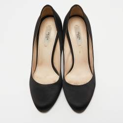 Pre Owned Prada Black Satin Round Toe Pumps Size 38.5