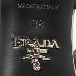 Pre Owned Prada White/Black Leather and Rubber Trim Pointed Toe Slingback Sandals Size 38