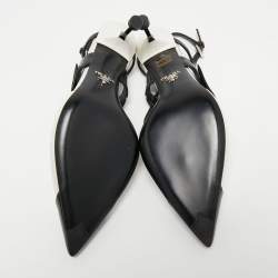 Pre Owned Prada White/Black Leather and Rubber Trim Pointed Toe Slingback Sandals Size 38