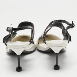 Pre Owned Prada White/Black Leather and Rubber Trim Pointed Toe Slingback Sandals Size 38