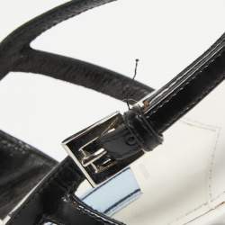 Pre Owned Prada White/Black Leather and Rubber Trim Pointed Toe Slingback Sandals Size 38