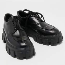Prada Black Leather Monolith Platform Derby Size 38.5