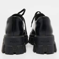 Prada Black Leather Monolith Platform Derby Size 38.5