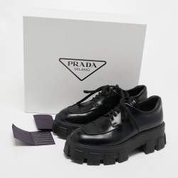 Prada Black Leather Monolith Platform Derby Size 38.5