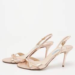 Pre Owned Prada Metallic Rose Pink Leather Strappy Slingback Sandals Size 38.5