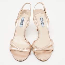 Pre Owned Prada Metallic Rose Pink Leather Strappy Slingback Sandals Size 38.5