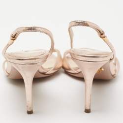 Pre Owned Prada Metallic Rose Pink Leather Strappy Slingback Sandals Size 38.5