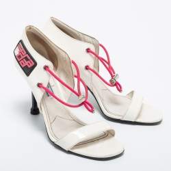 Prada White Patent Leather Elasticized Cord Open Toe Sporty Sandals Size 36.5