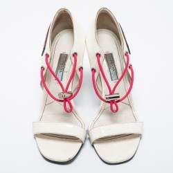 Prada White Patent Leather Elasticized Cord Open Toe Sporty Sandals Size 36.5