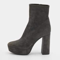 Prada Grey Suede Platform Ankle Boots Size 38