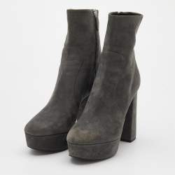 Prada Grey Suede Platform Ankle Boots Size 38