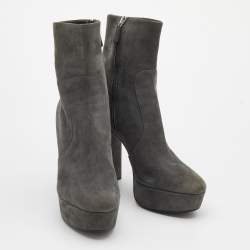 Prada Grey Suede Platform Ankle Boots Size 38