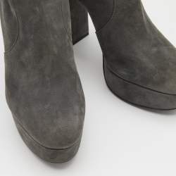 Prada Grey Suede Platform Ankle Boots Size 38