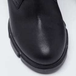 Pre Owned Prada Black/Orange Leather and Neoprene Neon Detail Lace up Ankle Boots Size 41