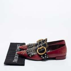Pre Owned Prada Burgundy/Black Studded Leather Pointed Toe Ballet Flats Size 35