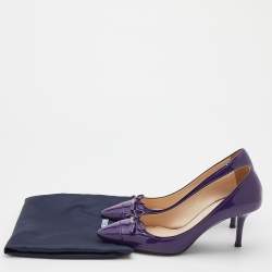 Pre Owned Prada Purple Patent Leather Bow Pumps Size 37