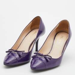 Pre Owned Prada Purple Patent Leather Bow Pumps Size 37