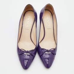 Pre Owned Prada Purple Patent Leather Bow Pumps Size 37