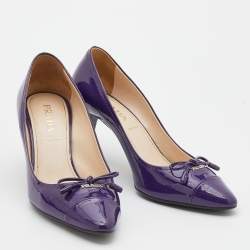Pre Owned Prada Purple Patent Leather Bow Pumps Size 37