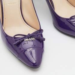 Pre Owned Prada Purple Patent Leather Bow Pumps Size 37