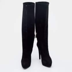 Pre Owned Prada Black Suede Platform Knee Length Boots Size 38