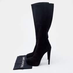 Pre Owned Prada Black Suede Platform Knee Length Boots Size 38