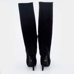 Pre Owned Prada Black Suede Platform Knee Length Boots Size 38