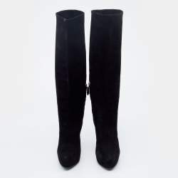 Pre Owned Prada Black Suede Platform Knee Length Boots Size 38