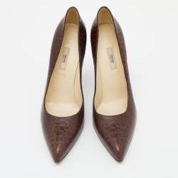 Pre Owned Prada Brown Croc Embossed Leather Pointed Toe Pumps Size 40
