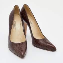 Pre Owned Prada Brown Croc Embossed Leather Pointed Toe Pumps Size 40