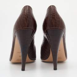 Pre Owned Prada Brown Croc Embossed Leather Pointed Toe Pumps Size 40