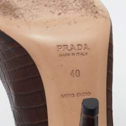 Pre Owned Prada Brown Croc Embossed Leather Pointed Toe Pumps Size 40