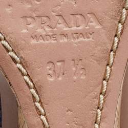 Pre Owned Prada Blue Tweed Bow Wedge Peep Toe Pumps Size 37.5