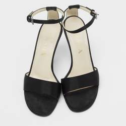 Pre Owned Prada Black Satin Ankle Strap Sandals Size 37.5