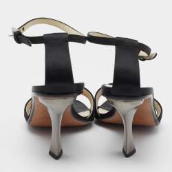 Pre Owned Prada Black Satin Ankle Strap Sandals Size 37.5