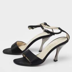 Pre Owned Prada Black Satin Ankle Strap Sandals Size 37.5