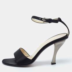Pre Owned Prada Black Satin Ankle Strap Sandals Size 37.5