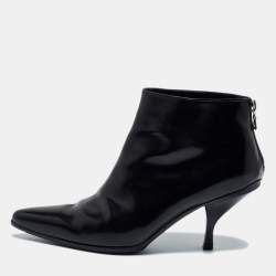 Pre Owned Prada Black Leather Ankle Length Boots Size 37.5