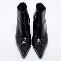 Pre Owned Prada Black Leather Ankle Length Boots Size 37.5