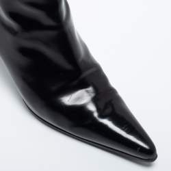 Pre Owned Prada Black Leather Ankle Length Boots Size 37.5