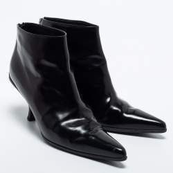Pre Owned Prada Black Leather Ankle Length Boots Size 37.5