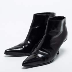 Pre Owned Prada Black Leather Ankle Length Boots Size 37.5
