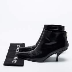 Pre Owned Prada Black Leather Ankle Length Boots Size 37.5