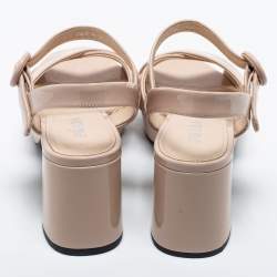 Prada Beige Patent Leather Crisscross Ankle Sandals Size 38